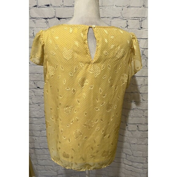 Blousology Women’s XL Flutter Sleeve Layered Lined Floral Print Polka Dot Yellow - Picture 4 of 8